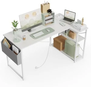 Schreibtisch L-Form 100x70cm Platzsparender Computertisch mit Steckdosen und Sei - Bild 1 von 8