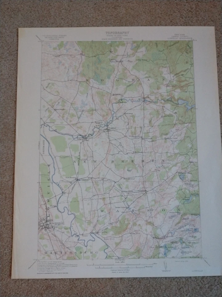 22x29 1913 USGS Topo Map Lowville, New York Beaver River Watson New Bremen - Image 1 of 1