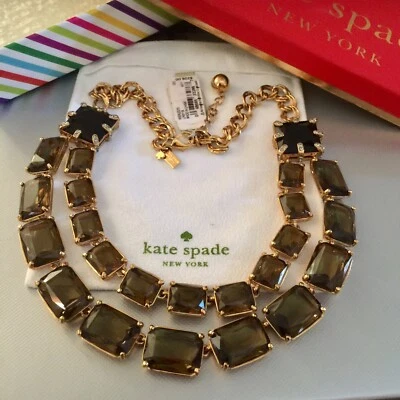 Most Sophisticated Kate Spade 双滴珠宝块项链灰色黑色全新带标签 — 第 1/4 张图片