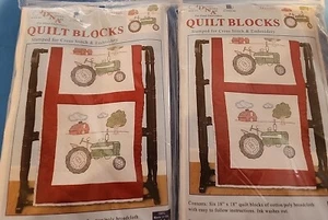 Jack Dempsey Tractor Stamped White Quilt Blocks18"X18" 2 Packages 6 Each - Picture 1 of 4