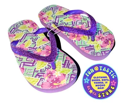 GIRLS FLIP FLOPS FLORAL Design MULTICOLOR. Sz 10-11 Rubber. Glitter - Image 1 of 3