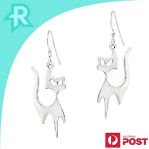 Pussy Cat Silhouette Sterling Silver Hook Earrings - Picture 1 of 6
