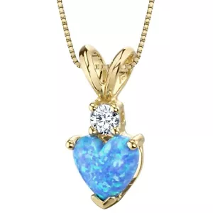 "Colgante de diamante ópalo azul creado en forma de corazón de 0,5 quilates de oro amarillo de 14 quilates, 18" - Imagen 1 de 4