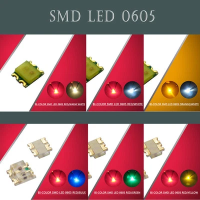 100pcs 0605  SMD LED Bi-Color Red-Blue/Green/Yellow/Warm White/White  LEDs NEW - Image 1 of 2