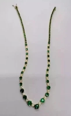 11Ct Lab Created Green Emerald & Diam Tennis Necklace 14K Yellow Gold Plated 18” - Image 1 of 4