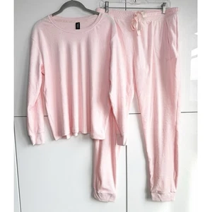 Bebe Nachtwäsche Set Schlafanzug Loungewear Gr. Large Blush Rosa Velour Oberteil Unterteil - Bild 1 von 10