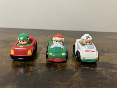 Fisher Price Little People Wheelies Santa Mrs Claus Elf HTF Christmas set of 3 - Image 1 of 4