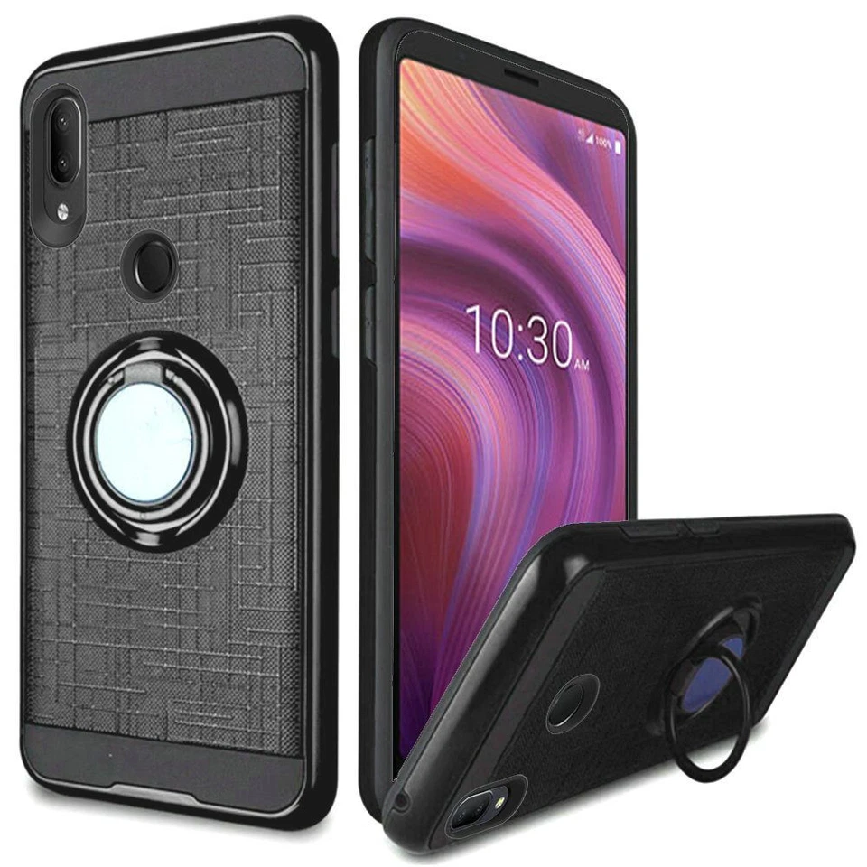 GSA Brushed Matte Hybrid Case w/Ring Stand For Alcatel 3V (2019) - Black - Image 1 of 1