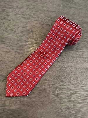 Gravata de seda Tasso Elba 7 dobras vermelha geométrica 60x4 feita à mão porcelana luxo vintage - Imagem 1 de 4