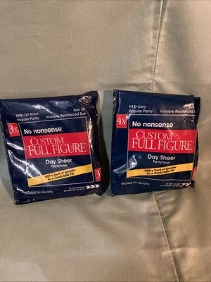 No Nonsense Custom Full Figure Queen 3X-4X Day Sheer Pantyhose Black & Ivory - Image 1 of 4