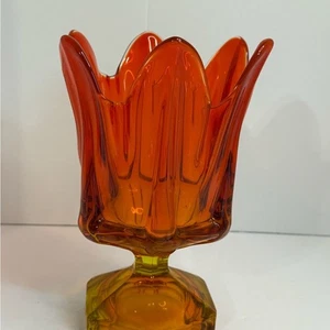 Vtg Viking Glass Orange Amberina Swung Art Vase Hand Blown - Picture 1 of 6