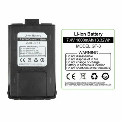 Baofeng GT-3 Li-ion Battery 1800mAh for GT3 GT3TP Radio Rechargeable Accessory - Image 1 of 4