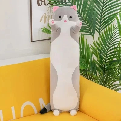 Almohada corporal de felpa larga para gato creativa lindo animal cojín de peluche suave niños, hogar Foto 1 de 4