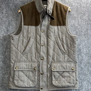 Jos A Bank Quilted Vest Herringbone Wool Blend Tailored Fit Collar Buckle Mens L - Picture 1 of 7