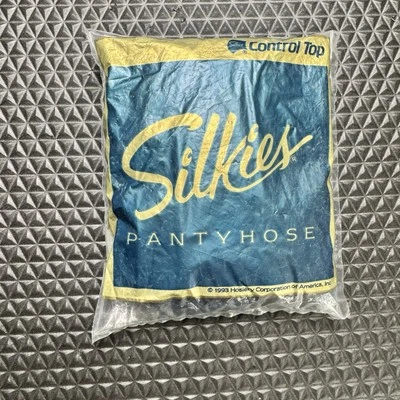 Vtg 1993 Nylon Pantyhose Silkies Control Top #138 Navy Blue USA 1-pkg LARGE NOS - Image 1 of 4