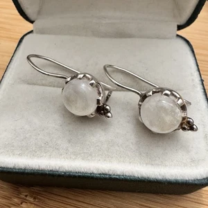 Vintage Sterling Silber Mondstein Cabochon Ohrhänger  - Bild 1 von 9