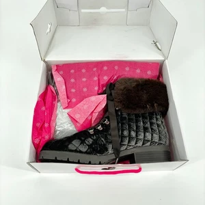 Isaac Mizrahi gesteppte Samt Stiefeletten Gr. 12 Kunstfell Bündchen Schnürung Winter - Bild 1 von 8