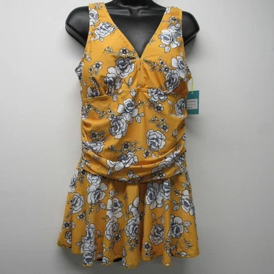 NWT Marina West Skirted Swim Dress One Piece Bathing Suit Rose Mustard Yellow XL - Image 1 of 4