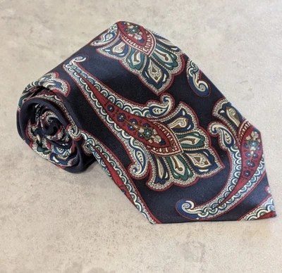 Vintage Savile Row 100% Italian Silk Navy Blue Paisley Tie - Image 1 of 4