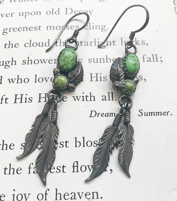 Pendientes colgantes vintage navajo Richard Begay de ley con turquesa verde Foto 1 de 4
