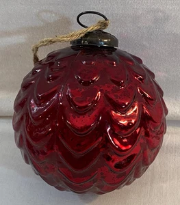 Pottery Barn Red Mercury Glass 13" Sphere Christmas Ornament Scalloped - Picture 1 of 8