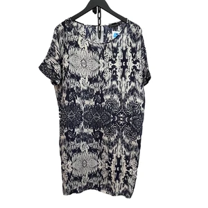 Second Female Navy Beige Abstract Print Silk Dress Size L - Picture 1 of 7