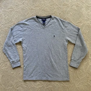 Polo Ralph Lauren Uomo Grigio Scollo V Waffle Pullover Termico Camicia Cotone Taglia L - Foto 1 di 6