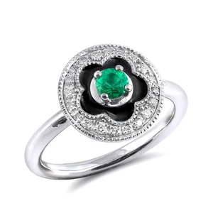 Anillo Esmeralda 0,17 quilates con esmalte negro en oro blanco 14K con diamantes de 0,18 quilates - Imagen 1 de 3