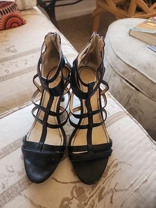 Nine West Womens Black Leather Open Toe Strappy Sandal High Heels Size 8M - Picture 1 of 7