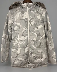 NORTH FACE Womens Harway Parka Jacket Small White Camo Faux Fur Hooded NF0A35BX - Picture 1 of 11
