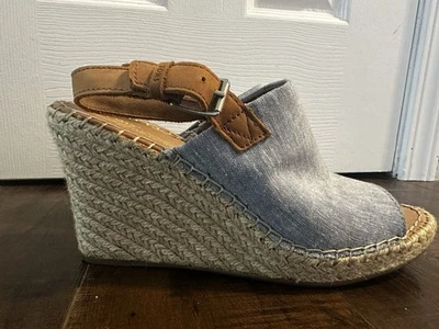 Sandalias alpargata de cuña Toms Monica para mujer talla 10 azul hebilla de mezclilla Foto 1 de 4