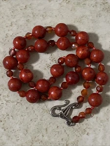 Collar Southwest Plata Esterlina 925 Cornalina Rojo Jaspe Cuentas Firmado BB De Colección - Imagen 1 de 10