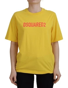 Dsquared ² Amarillo Logo Algodón Estampado Cuello Redondo Fácil Camiseta Mujer - Imagen 1 de 4