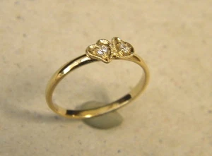 Lady's Girl's Yellow Gold Plated 2 Hearts & CZ's Fashion Ring Free Shipping - Picture 1 of 1