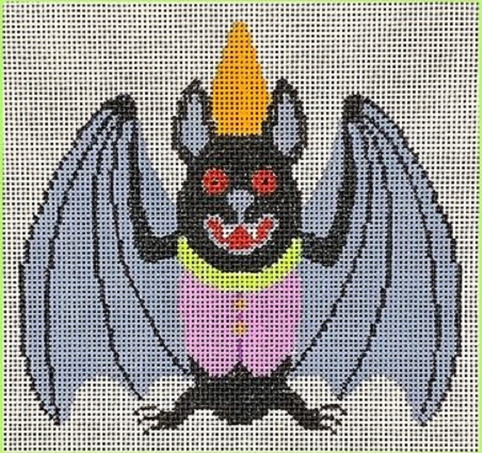 Needlepoint Handpainted Brenda Stofft Halloween Bat in Vest 5x5 - Image 1 of 1