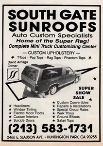 1990 South Gate Schiebedächer Huntington Park California Vintage Lowrider Druck Werbung 4x5" - Bild 1 von 6