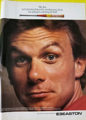 JOE MONTANA Easton Baseball Bat Poster Print Ad Rare Photo SAN FRANCISCO 49ERS Cover