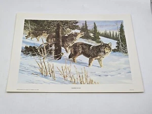 Vintage 1975 Kunstdruck Holz Wolf Wölfe 11 x 14 cm Tom Beecham Lithographie - Bild 1 von 6