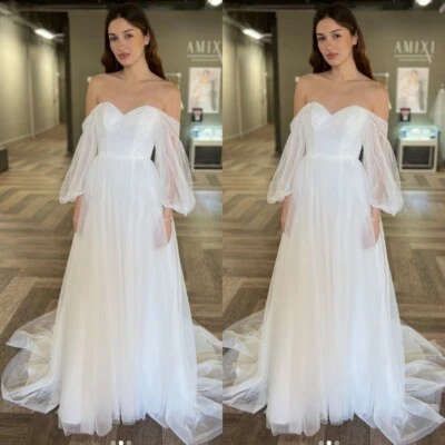 Off Shoulder Wedding Dresses Tulle White Ivory Summer Lace-up 2025 Bridal Gowns - Image 1 of 4
