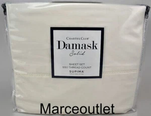 Charter Club Damask Solid 550 TC QUEEN EXTRA DEEP Sheet Set Natural Ivory - Picture 1 of 4