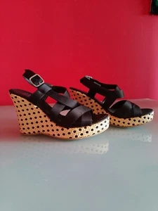 sandalias mujerSandalias vintage Ras 2005, cuña alta con tiras de raso negro - Imagen 1 de 15