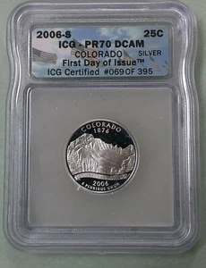 2006 S Colorado Silver Quarter First Day of Issue Proof 70 DCAM (504) - Picture 1 of 2