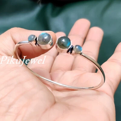 Labradorite Multi Gemstone 925 Sterling Silver Bangle Cuff For Husband Gift - Image 1 of 4