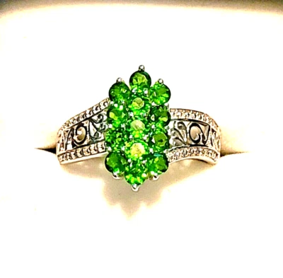 Juego de anillos de diopsido de cromo ruso en platino sobre plata 925 talla 10 Foto 1 de 4