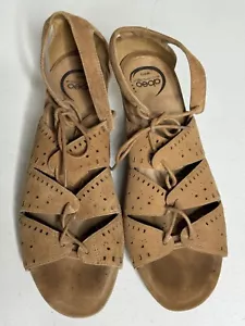 Women's ABEO Lilia Tan Suede Cork Wedge Strappy Sandals Size 10 WN - Picture 1 of 12
