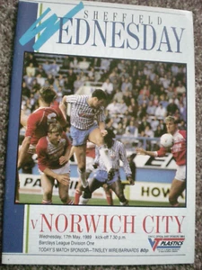 SHEFFIELD WEDNESDAY v NORWICH CITY, 17th May 1989, NO WRITING, MINT CONDITION. - Picture 1 of 2