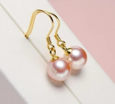 PRECIOSOS 9-10MM AAAA Natural Rosa Mar del Sur Pendientes Perla Redonda Oro 14k Foto 1 de 3