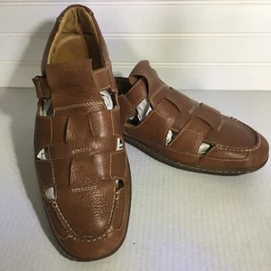 Sandro Comfort Soft Gel Casual Shoes Brown Leather Sandal Men’s Size 12 D - Picture 1 of 12
