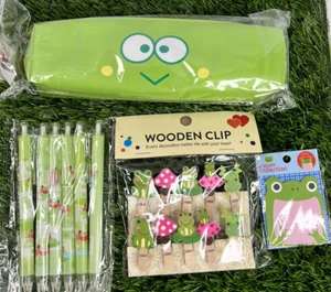 Frog Pens Pencil Case Wooden Clips Sticky Notes - Picture 1 of 7