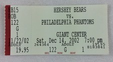 AHL 2002 12/14 Philadelphia Phantoms at Hershey Bears Hockey Ticket Stub